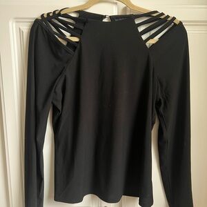 AUW Black Strappy Long Sleeve Top